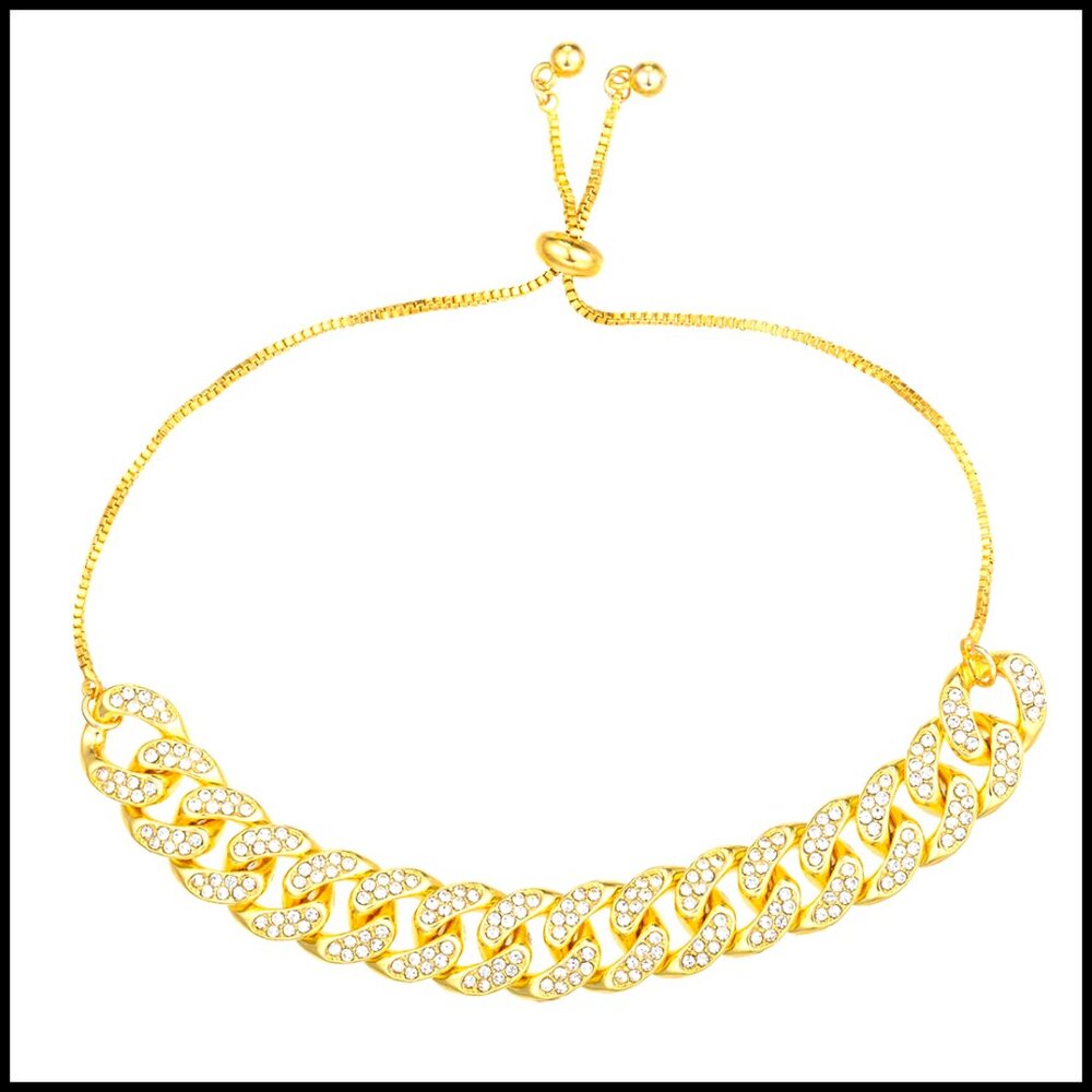 Gold Plated Cuban Link Anklet Rhinestone Filled Hip Hop Elegant Bracelet